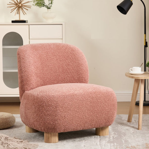 English Elm Boucle Rounded Accent Chair with Rubberwood Legs for Modern Minimalist Living Rooms Coral,Natural Wood N776P423410R