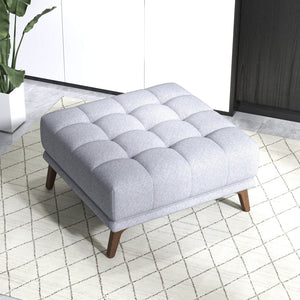 English Elm Addison Button Tufted Linen Square Ottoman with Tapered Wood Legs for Living Room B183P231209