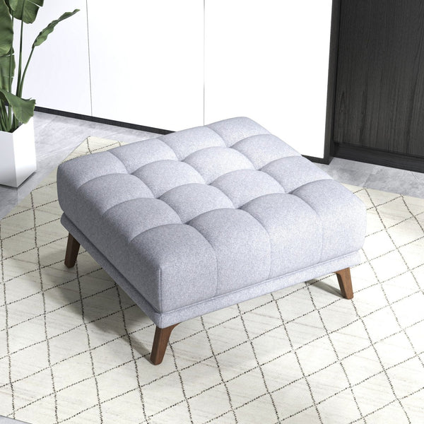 English Elm Addison Button Tufted Linen Square Ottoman with Tapered Wood Legs for Living Room B183P231209