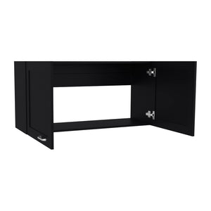 English Elm Utica Wall Cabinet with Mirrored Front and Clear Shelves for Modern Kitchens — Durable Engineered Wood Storage Black B092P309180
