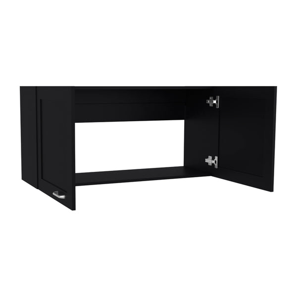 English Elm Utica Wall Cabinet with Mirrored Front and Clear Shelves for Modern Kitchens — Durable Engineered Wood Storage Black B092P309180