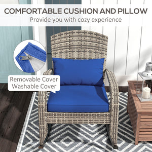 English Elm Outsunny Outdoor Rocking Chair - High Back Wicker Rattan With Cushion & Pillow For Cozy Porches & Patios W2225P174022-GIGA