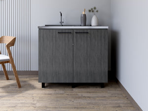 English Elm Utility Sink Cabinet Stainless Steel Basin Freestanding Farmhouse Storage Unit B092S00174