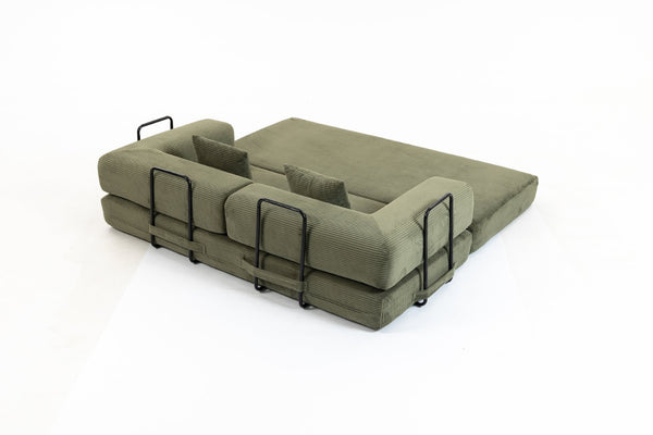 English Elm Full Foam Modular Sofa Bed Corduroy Upholstered Convertible Lounger for Studio Apartments Green W3326P450805