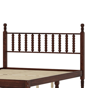 English Elm Queen Wood Platform Bed with Gourd-Shaped Headboard, Retro-Inspired Solid Frame, Slat Support, Sturdy Elegance Walnut 64.8 L x 17.5 W x 9.5 H N733P206242D