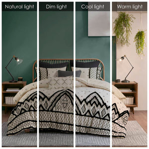 English Elm 3 INK+IVY Marta Cotton & Flax Linen Comforter Set Full/Queen with Black Diamond Print and Chenille Trim White+Black 19.29 L x 13.39 W x 13.39 H B03596415