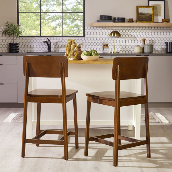 Minimalist Solid Wood Counter Stool - Set of 2 Walnut MASD7DWTVS Walker Edison