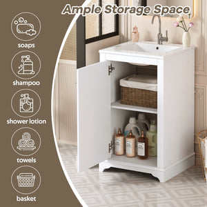 English Elm 20-inch Bathroom Vanity with Ceramic Sink, Modern Freestanding Single Vanity with Soft-Close Doors and Adjustable Shelf for Ample Organized Storage White N710P317678K