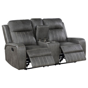 English Elm Forrest Grey 2-Piece Motion Reclining Sofa Set - Modern Faux Leather Channel Tufted Gray Comfort Lounge B062S01274
