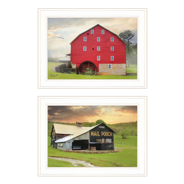 Homeroots Set Of Two Mail Pouch Barn And Mill 1 White Framed Print Wall Art  Paper 407010