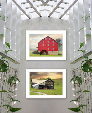 Homeroots Set Of Two Mail Pouch Barn And Mill 1 White Framed Print Wall Art  Paper 407010