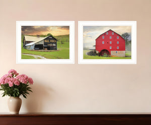 Homeroots Set Of Two Mail Pouch Barn And Mill 1 White Framed Print Wall Art  Paper 407010