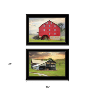 Homeroots Set Of Two Mail Pouch Barn And Mill 2 Black Framed Print Wall Art  Paper 407011