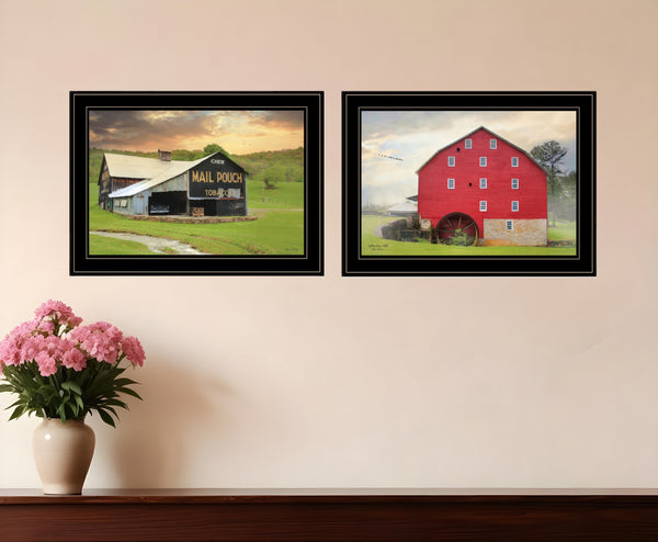 Homeroots Set Of Two Mail Pouch Barn And Mill 2 Black Framed Print Wall Art  Paper 407011
