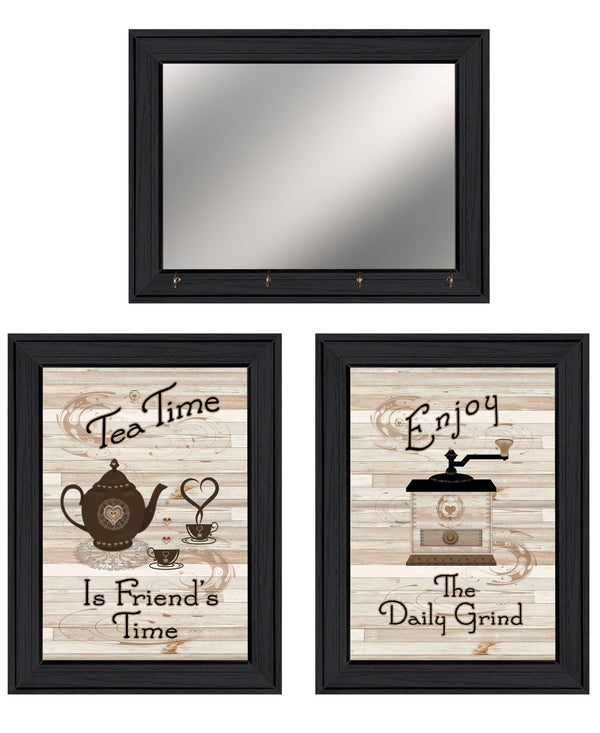 Homeroots Set Of Three Enjoy Tea Time 6 Black Framed Print Kitchen Wall Art  Paper 407029
