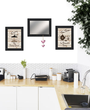 Homeroots Set Of Three Enjoy Tea Time 6 Black Framed Print Kitchen Wall Art  Paper 407029