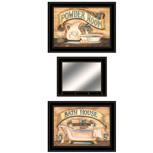 Homeroots Set Of Three Bath And Powder Room 5 Black Framed Print Bathroom Wall Art  Paper 407045