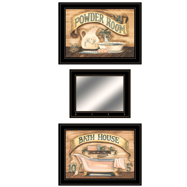 Homeroots Set Of Three Bath And Powder Room 5 Black Framed Print Bathroom Wall Art  Paper 407045