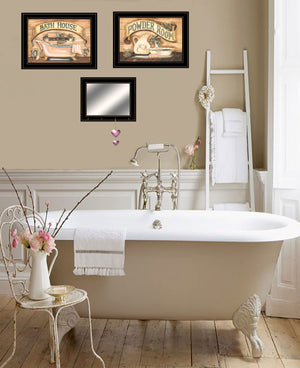 Homeroots Set Of Three Bath And Powder Room 5 Black Framed Print Bathroom Wall Art  Paper 407045