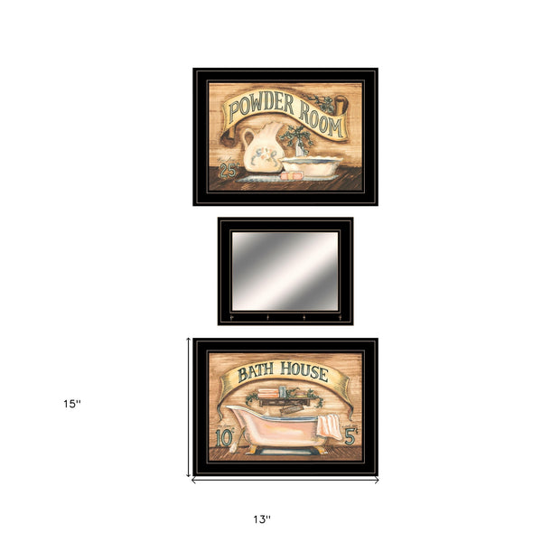 Homeroots Set Of Three Bath And Powder Room 5 Black Framed Print Bathroom Wall Art  Paper 407045