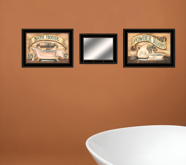 Homeroots Set Of Three Bath And Powder Room 5 Black Framed Print Bathroom Wall Art  Paper 407045