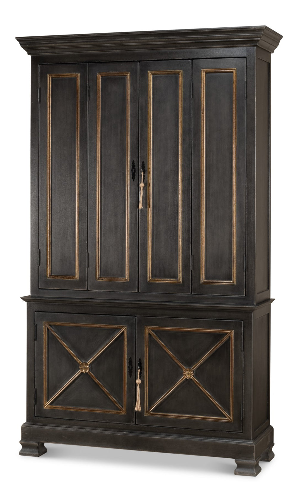 Sarreid Painted Directoire Style Bookcase - Elegant Gold & Grey Finish With 3 Removable Shelves For Storage Grey  40706