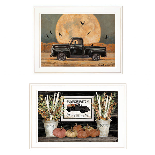 Homeroots Set Of Two Harvest Moon 1 White Framed Print Kitchen Wall Art  Paper 407061