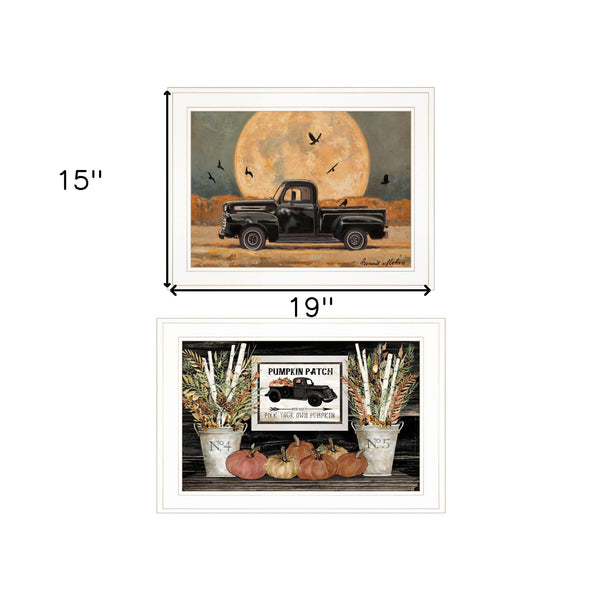 Homeroots Set Of Two Harvest Moon 1 White Framed Print Kitchen Wall Art  Paper 407061