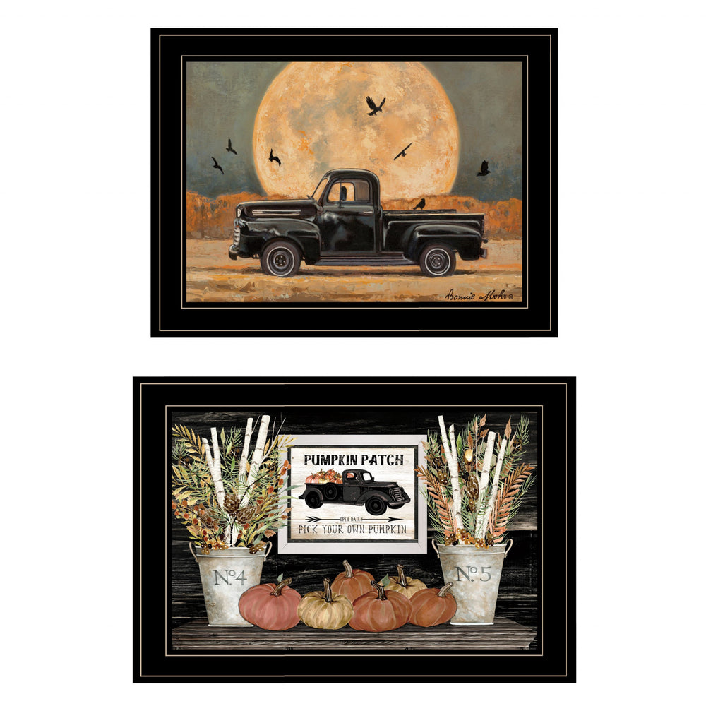 Homeroots Set Of Two Harvest Moon 2 Black Framed Print Kitchen Wall Art  Paper 407062