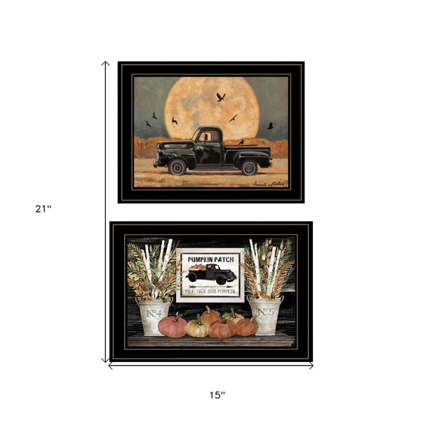 Homeroots Set Of Two Harvest Moon 2 Black Framed Print Kitchen Wall Art  Paper 407062