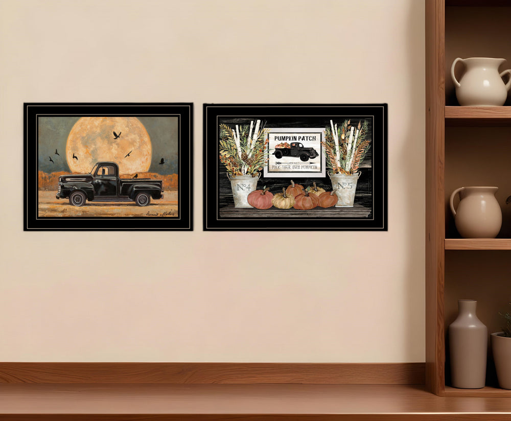 Homeroots Set Of Two Harvest Moon 2 Black Framed Print Kitchen Wall Art  Paper 407062