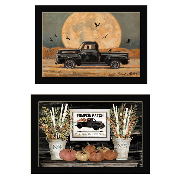 Homeroots Set Of Two Harvest Moon 3 Black Framed Print Kitchen Wall Art  Paper 407063