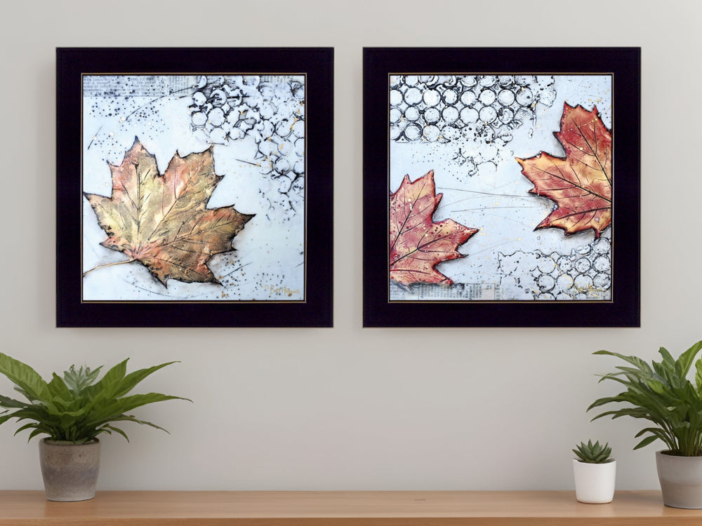 Homeroots Set Of Two Channeling Fall Leaves I And Iii 3 Black Framed Print Wall Art  Paper 407066