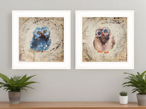 Homeroots Set Of Two Wonder Years Owls 1 White Framed Print Wall Art  Paper 407067