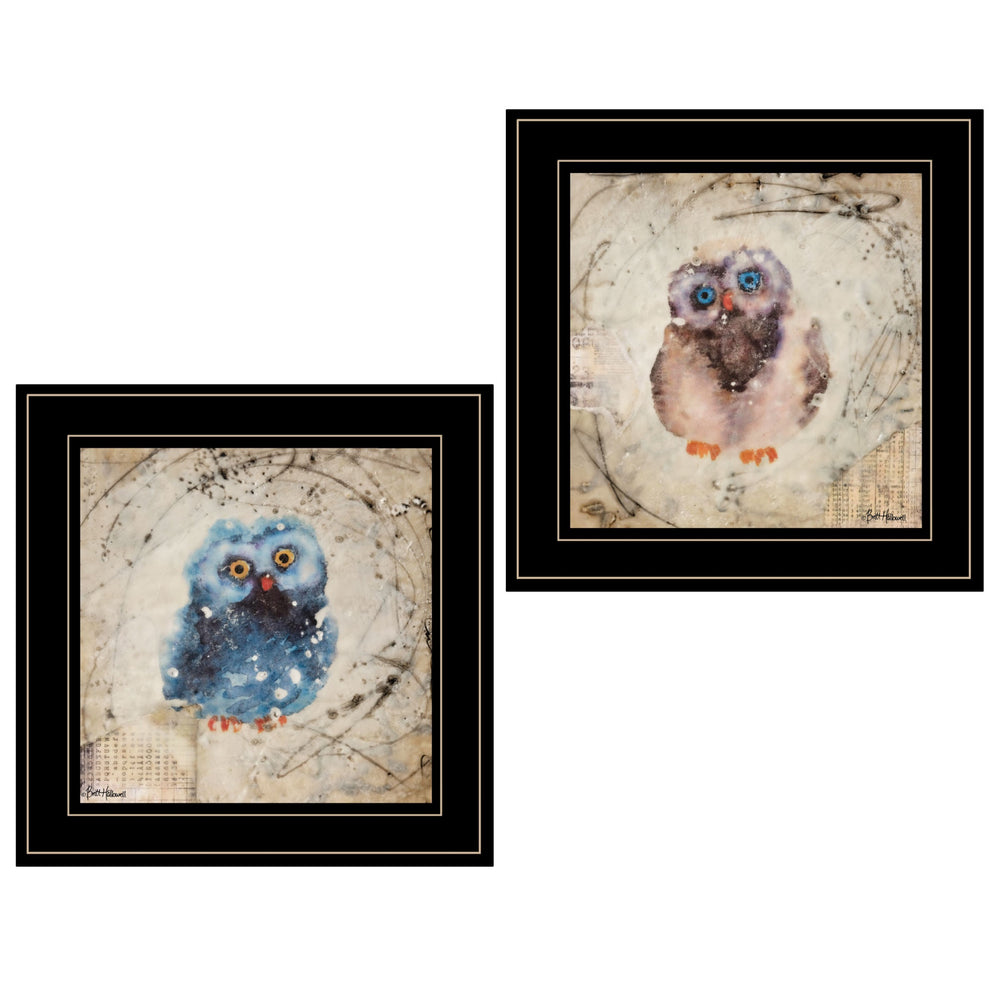 Homeroots Set Of Two Wonder Years Owls Black Framed Print Wall Art  Paper 407068