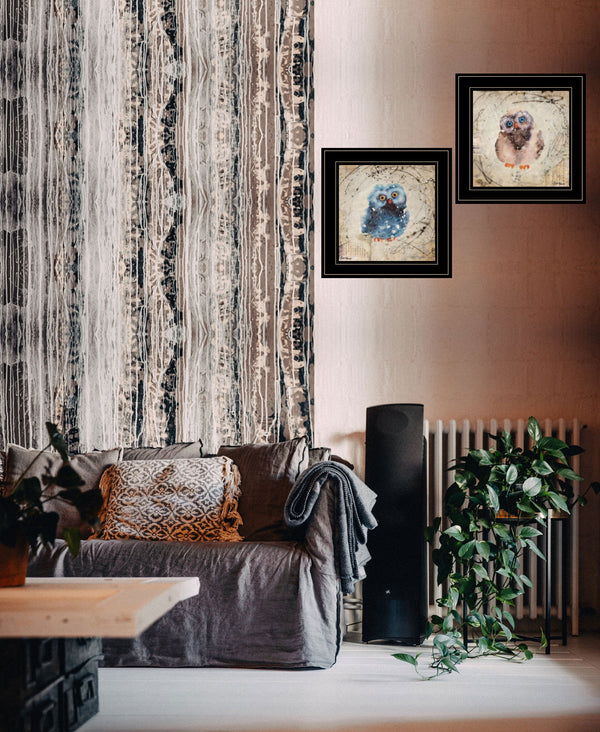 Homeroots Set Of Two Wonder Years Owls Black Framed Print Wall Art  Paper 407068