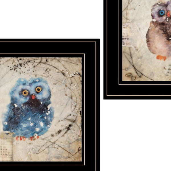 Homeroots Set Of Two Wonder Years Owls Black Framed Print Wall Art  Paper 407068