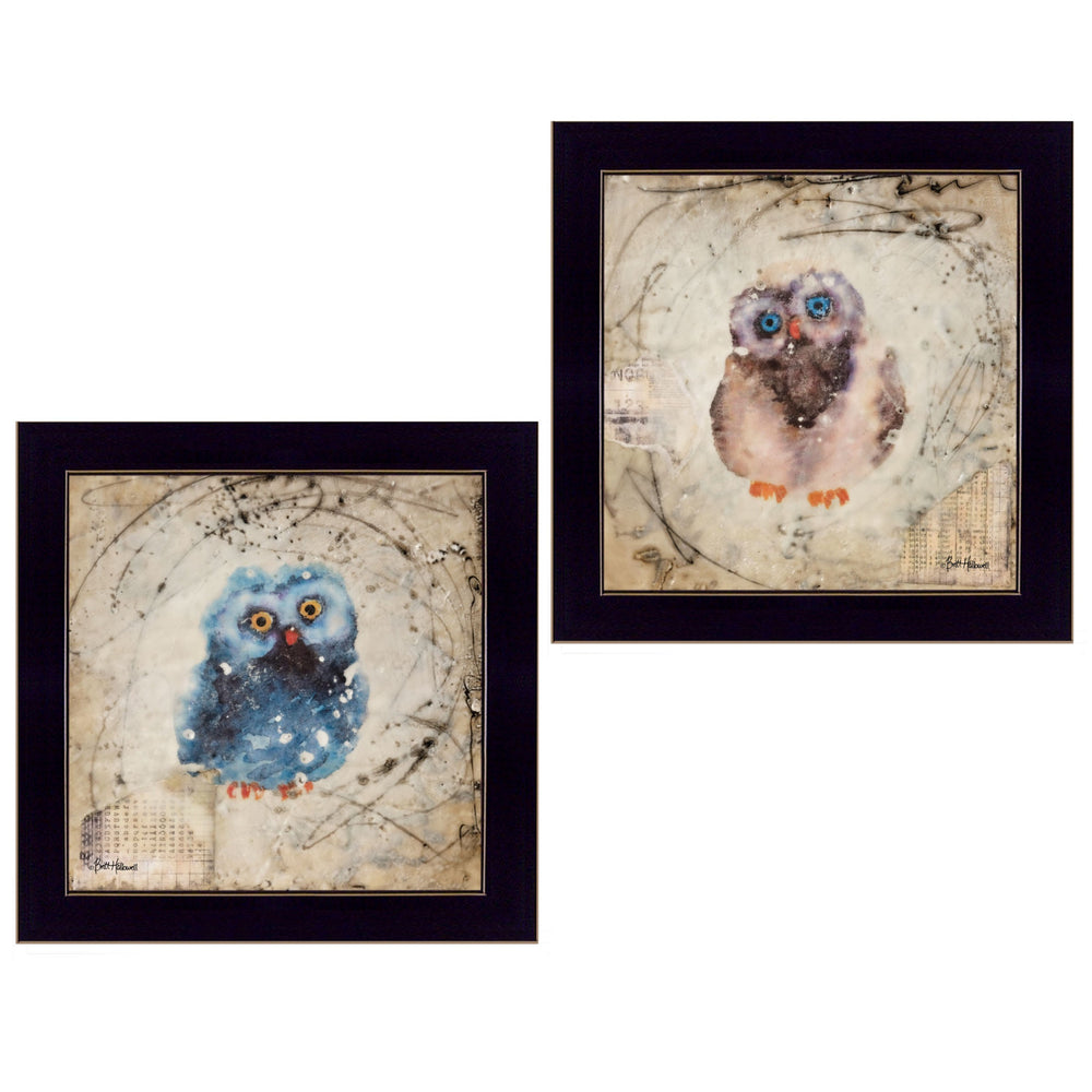 Homeroots Set Of Two Wonder Years Owls Black Framed Print Wall Art  Paper 407069