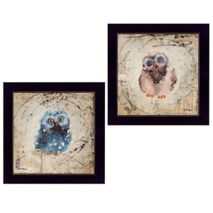 Homeroots Set Of Two Wonder Years Owls Black Framed Print Wall Art  Paper 407069