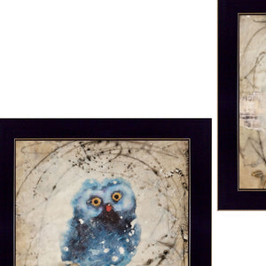 Homeroots Set Of Two Wonder Years Owls Black Framed Print Wall Art  Paper 407069