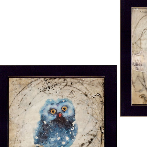 Homeroots Set Of Two Wonder Years Owls Black Framed Print Wall Art  Paper 407069