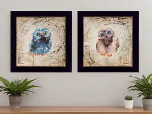 Homeroots Set Of Two Wonder Years Owls Black Framed Print Wall Art  Paper 407069