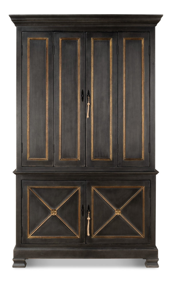 Sarreid Painted Directoire Style Bookcase - Elegant Gold & Grey Finish With 3 Removable Shelves For Storage Grey  40706