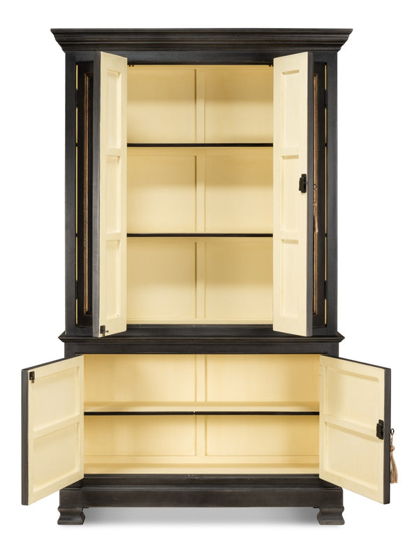 Sarreid Painted Directoire Style Bookcase - Elegant Gold & Grey Finish With 3 Removable Shelves For Storage Grey  40706