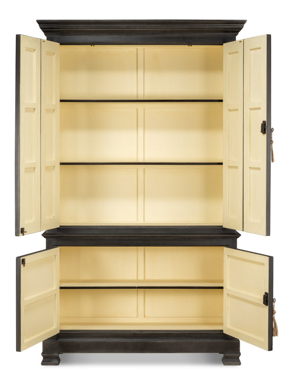 Sarreid Painted Directoire Style Bookcase - Elegant Gold & Grey Finish With 3 Removable Shelves For Storage Grey  40706