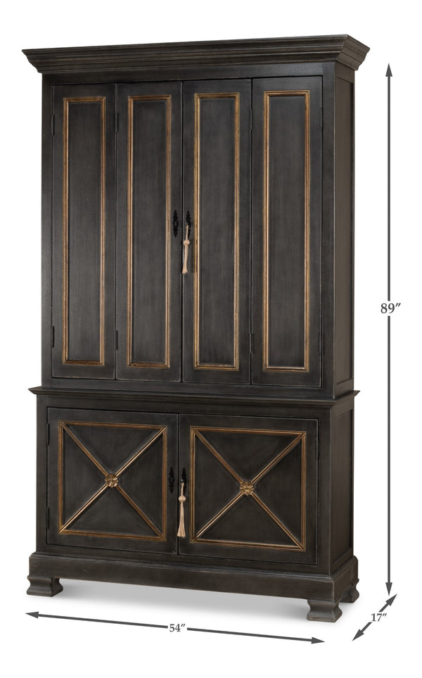 Sarreid Painted Directoire Style Bookcase - Elegant Gold & Grey Finish With 3 Removable Shelves For Storage Grey  40706