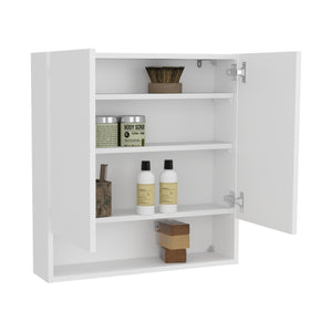 English Elm Double-Door Mirrored Medicine Cabinet with Interior Shelves, Wall-Mounted Kronos White Finish, Sleek Design B200P362003