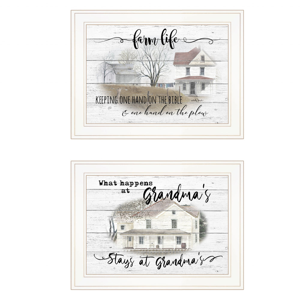 Homeroots Set Of Two Stays At Grandmas 1 White Framed Print Wall Art  Paper 407070