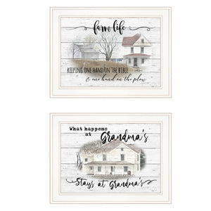 Homeroots Set Of Two Stays At Grandmas 1 White Framed Print Wall Art  Paper 407070