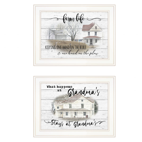 Homeroots Set Of Two Stays At Grandmas 1 White Framed Print Wall Art  Paper 407070